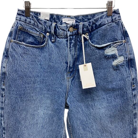 Good American Jeans Women's Size 28 Blue 90's Duster Straight Leg Distressed - Picture 4 of 15